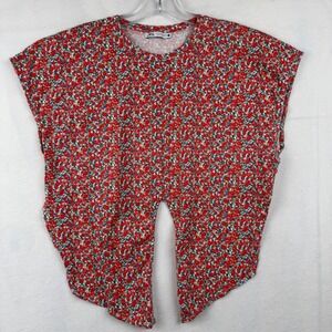 Zara Floral Print Open Back T-Shirt Red‎ Blue Women's Medium Top